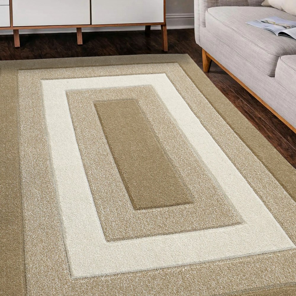 Sara Border Modern Geometric Carved Rugs in Latte Brown